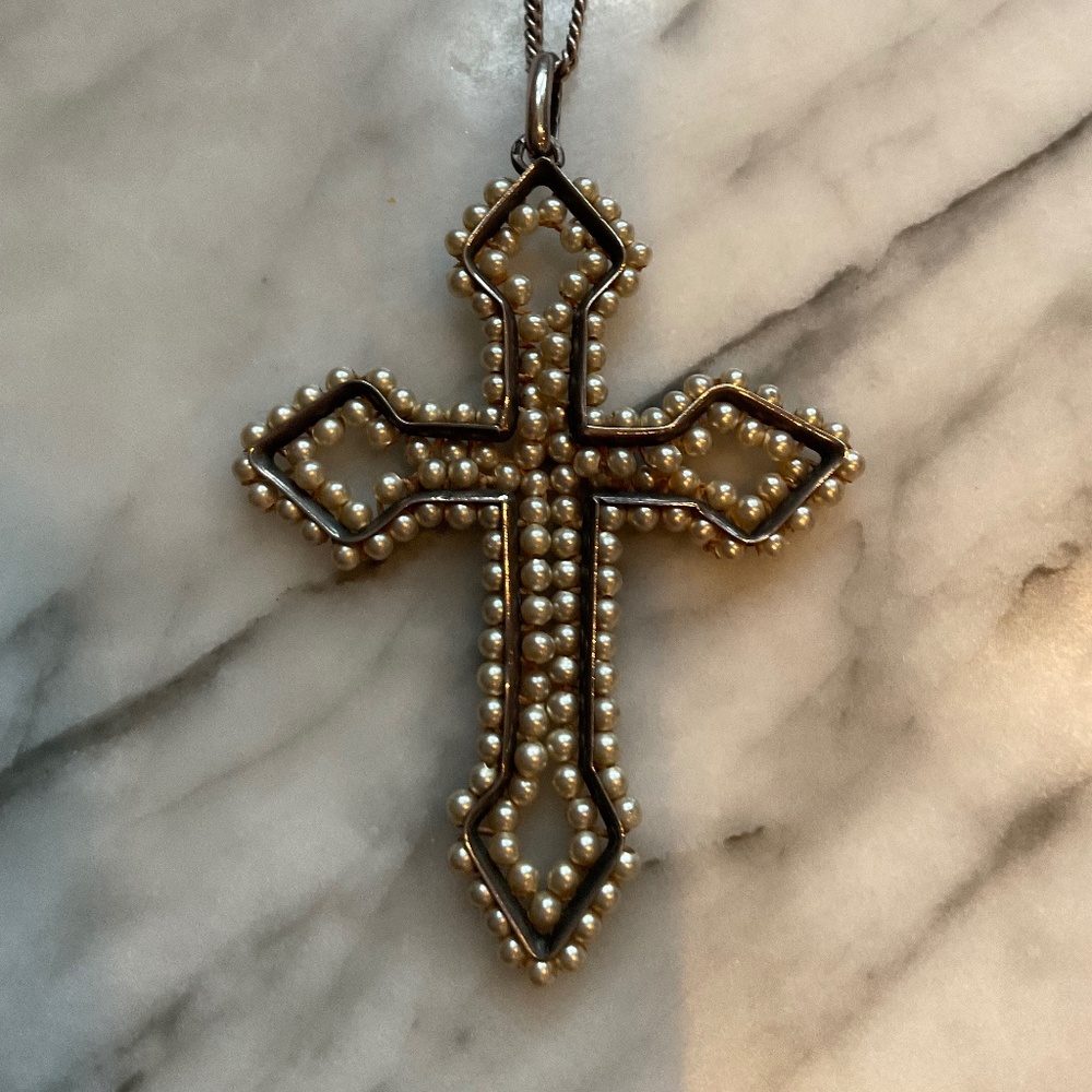 Italian, vintage ( possibly antique) sterling cross with seed pearl detail